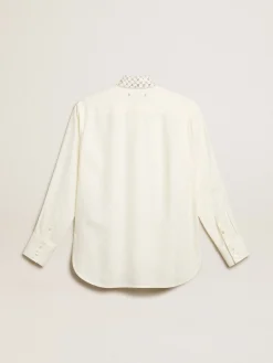 Cheap Camisa cor branco antigo com padrão jacquard e bordados MULHER Camisas
