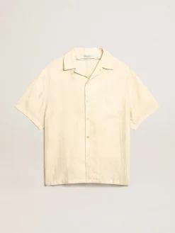 Hot Camisa de linho de manga curta cor de pergaminho Camisas
