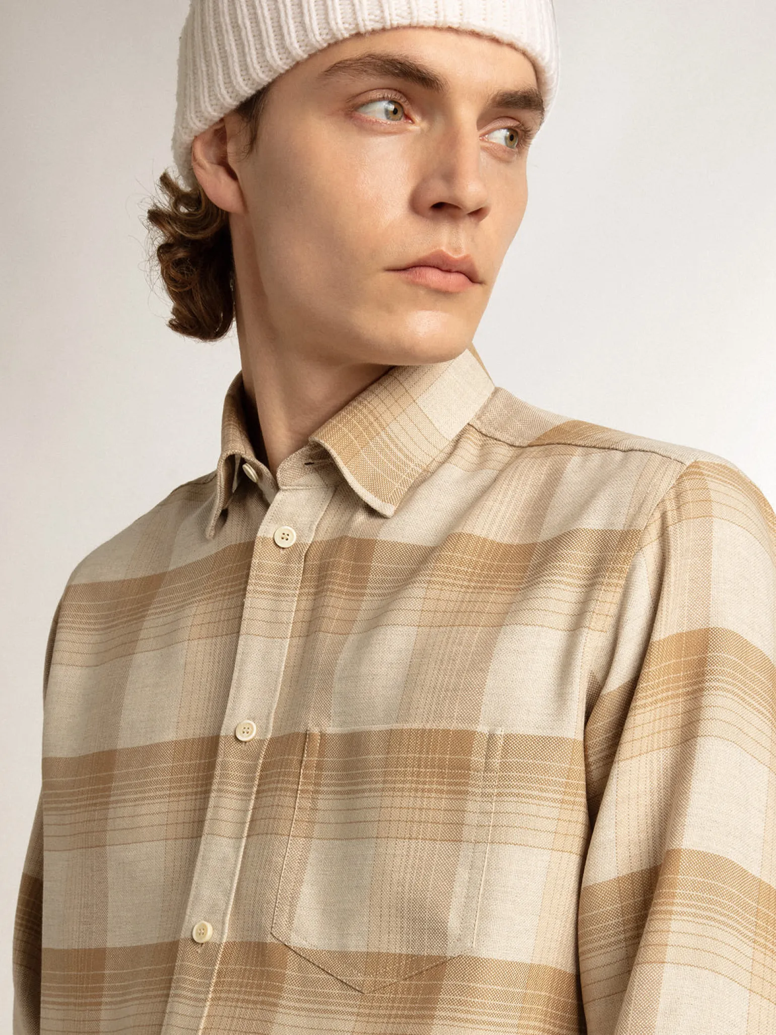 Clearance Camisa de modelagem slim cor de pimenta e areia escura Camisas