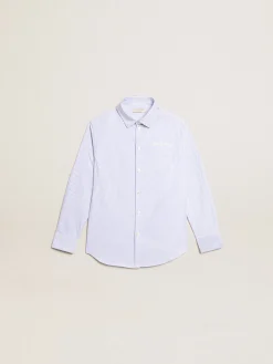 New Camisa infantil masculina com listras azuis Roupas de cima (4-12 years)