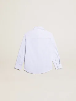 New Camisa infantil masculina com listras azuis Roupas de cima (4-12 years)