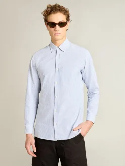 Fashion Camisa masculina com listras finas Camisas
