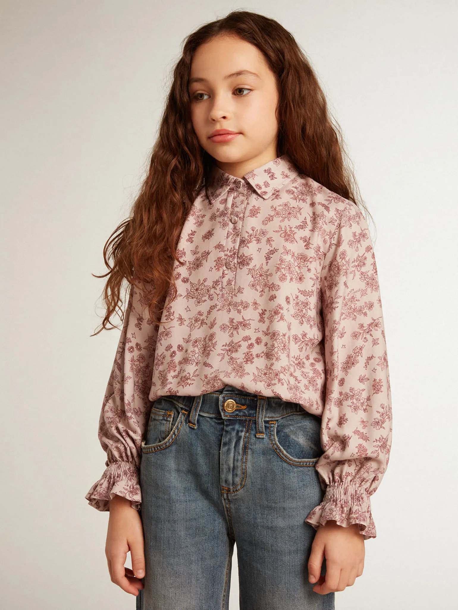 Discount Camisa polo de viscose rosa pálido com estampa floral Roupas de cima (4-12 years)