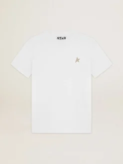 Flash Sale Camiseta branca Coleção Star com estrela de glitter dourado na frente MULHER Camisetas