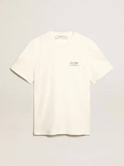 Flash Sale Camiseta branca com tratamento desgastado com escrita Camisetas