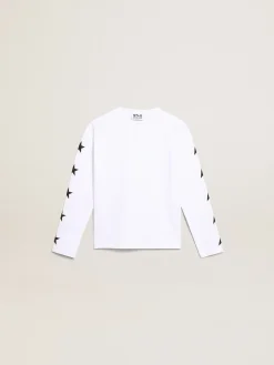 Best Sale Camiseta branca de manga comprida com estrelas pretas em contraste Roupas de cima (4-12 years)|Roupas de cima (4-12 years)
