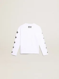 Best Sale Camiseta branca de manga comprida com estrelas pretas em contraste Roupas de cima (4-12 years)|Roupas de cima (4-12 years)