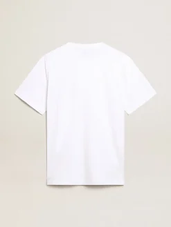 Discount Camiseta branca masculina com estrela azul-escura na frente Camisetas