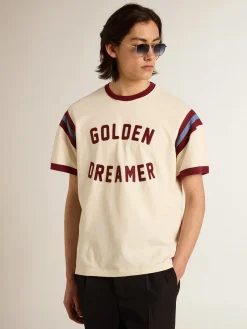 Best Camiseta branca masculina com escrita bordô na frente Camisetas