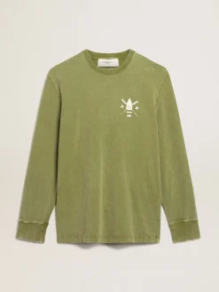 Outlet Camiseta cor de pesto com logo branco na frente e atrás Camisetas