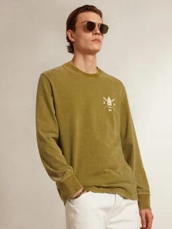 Outlet Camiseta cor de pesto com logo branco na frente e atrás Camisetas