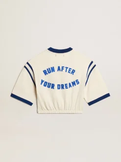 Fashion Camiseta cropped de algodão branco usado com escrita atrás MULHER Camisetas