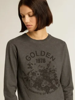 Flash Sale Camiseta de algodão antracite com estampa na frente MULHER Camisetas