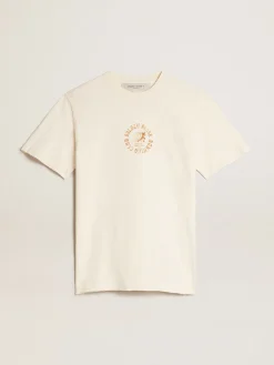 New Camiseta de algodão branco usado com logo da estação MULHER Camisetas