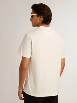 Fashion Camiseta de algodão branco com flor estampada na frente Beachwear|Camisetas