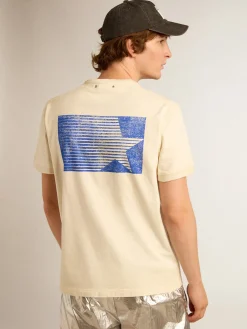 Cheap Camiseta de algodão branco usado com logo Marathon azul Camisetas