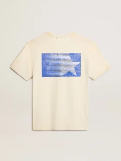 Cheap Camiseta de algodão branco usado com logo Marathon azul Camisetas