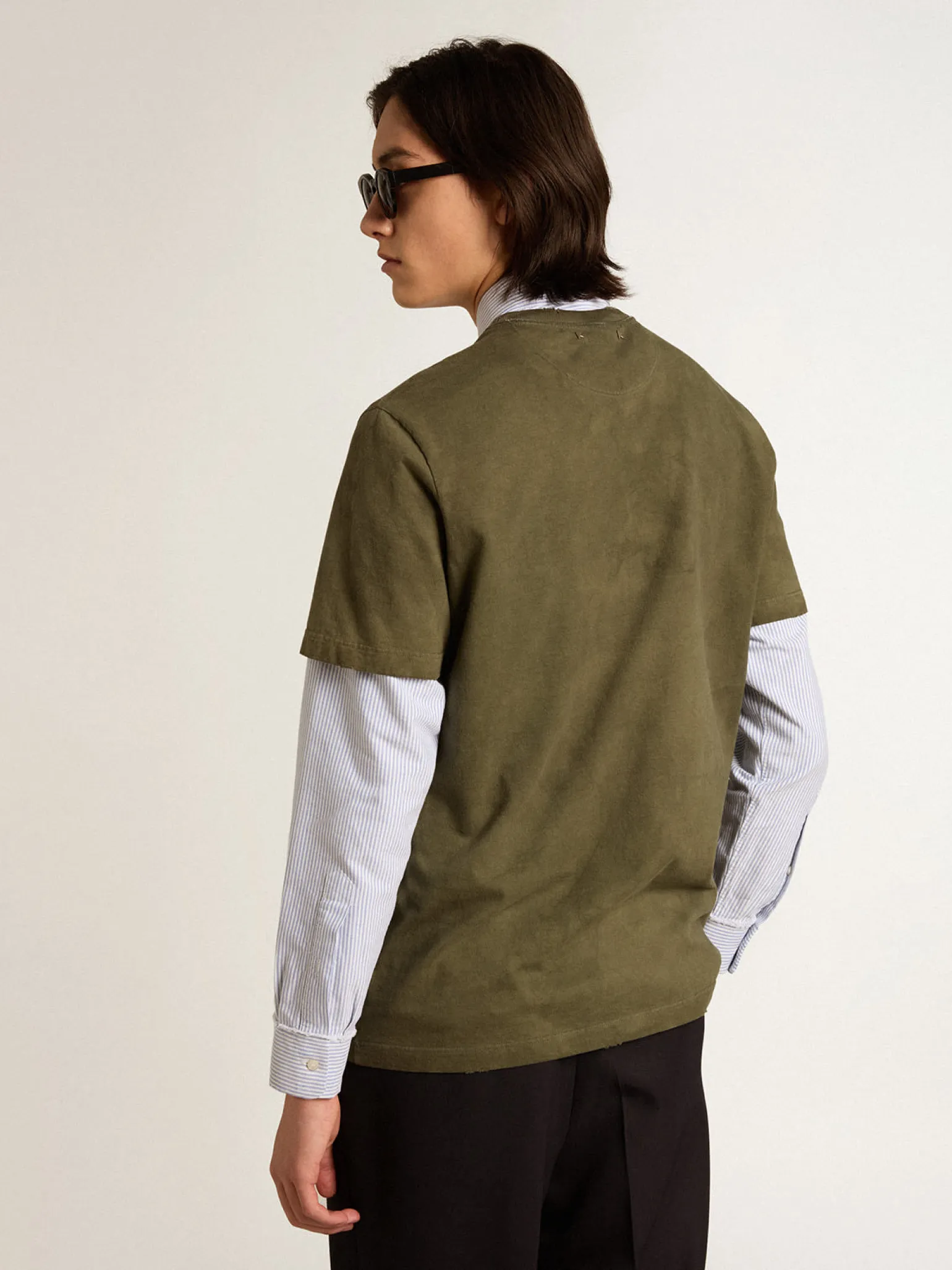 Discount Camiseta de algodão cor de faia com bordado na frente Camisetas
