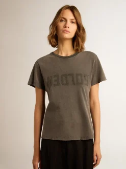 Hot Camiseta de caimento slim cinza antracite com tratamento desgastado MULHER Camisetas