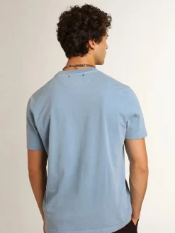 Fashion Camiseta feminina azul-porto com estampa na frente Camisetas