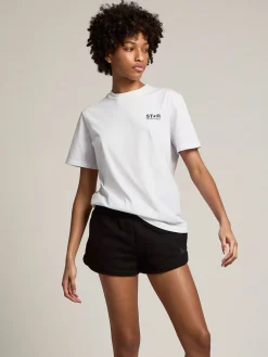 Best Sale Camiseta feminina branca com logo e estrela pretos em contraste MULHER Beachwear|Camisetas