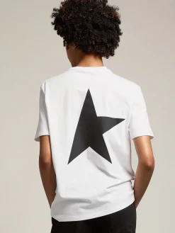 Best Sale Camiseta feminina branca com logo e estrela pretos em contraste MULHER Beachwear|Camisetas