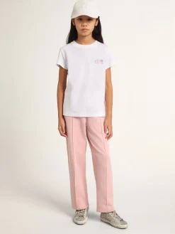Best Camiseta infantil feminina branca com logo e maxi estrela de glitter rosa Roupas de cima (4-12 years)