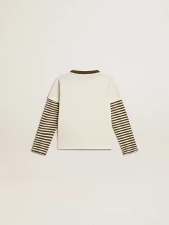 Cheap Camiseta infantil masculina de manga dupla de algodão listrado Roupas de cima (4-12 years)