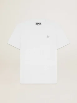 Best Camiseta masculina branca com estrela de glitter prateado na frente Beachwear|Camisetas