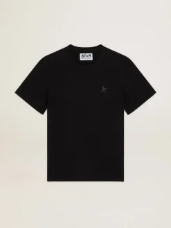 Sale Camiseta preta Coleção Star com estrela tom sobre tom na frente Camisetas
