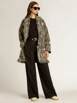Shop Cardigã com cinto e estampa fair isle cinza escuro MULHER Malhas