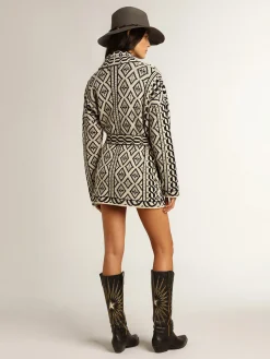 Best Sale Cardigã cor de papiro de lã com motivo jacquard e cristais MULHER Malhas