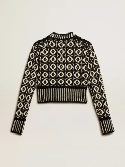 Online Cardigã cropped com estampas geométricas brancas e pretas MULHER Malhas
