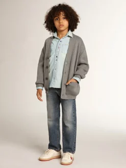 New Cardigã de algodão cinza com logo nas costas Roupas de cima (4-12 years)|Roupas de cima (4-12 years)