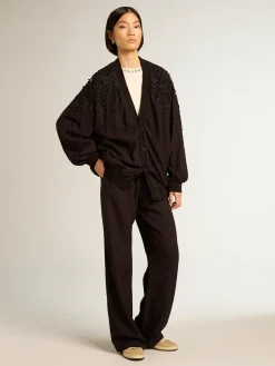 Outlet Cardigã feminino preto com bordado degradê MULHER Malhas