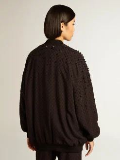 Outlet Cardigã feminino preto com bordado degradê MULHER Malhas