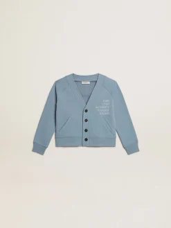 Online Cardigã infantil feminino de algodão azul com escrita de miçangas Roupas de cima (4-12 years)