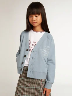 Online Cardigã infantil feminino de algodão azul com escrita de miçangas Roupas de cima (4-12 years)