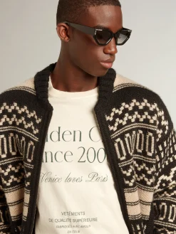 Shop Cardigã masculino de lã cor cru com padrão jacquard Malhas
