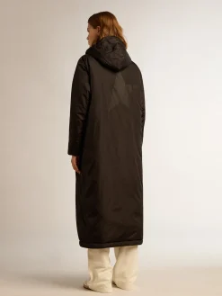 Best Sale Casaco acolchoado longo feminino preto com capuz MULHER Casacos e blusões