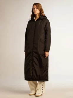 Best Sale Casaco acolchoado longo feminino preto com capuz MULHER Casacos e blusões