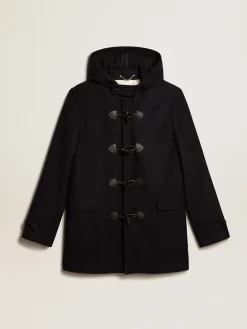 Outlet Casaco Duffle de lã azul-escura com capuz e fecho de sapo Casacos e blusões