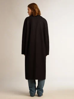 Store Casaco feminino de abotoamento simples tipo cocoon de lã azul-escuro com botões dourados MULHER Casacos e blusões