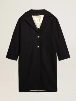 Store Casaco feminino de abotoamento simples tipo cocoon de lã azul-escuro com botões dourados MULHER Casacos e blusões