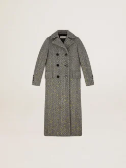 Cheap Casaco longo feminino espinha de peixe com detalhes amarelos MULHER Casacos e blusões
