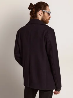 Cheap Casaco masculino de abotoamento duplo de lã azul-escura e botões dourados Casacos e blusões