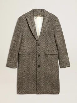 Fashion Casaco masculino de abotoamento simples de lã com trama espinha de peixe bege e cinza Casacos e blusões