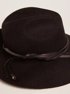 Store Chapéu preto com faixa de couro MULHER Chapéus e bonés|Chapéus e bonés