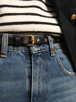 Best Cinto feminino de couro preto com tachas em forma de estrela MULHER Cintos