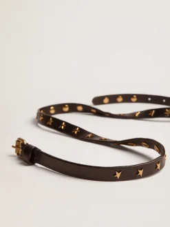Best Cinto feminino de couro preto com tachas em forma de estrela MULHER Cintos